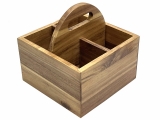 Superior Acacia Wood Square Flatware Caddy with Sturdy Handle